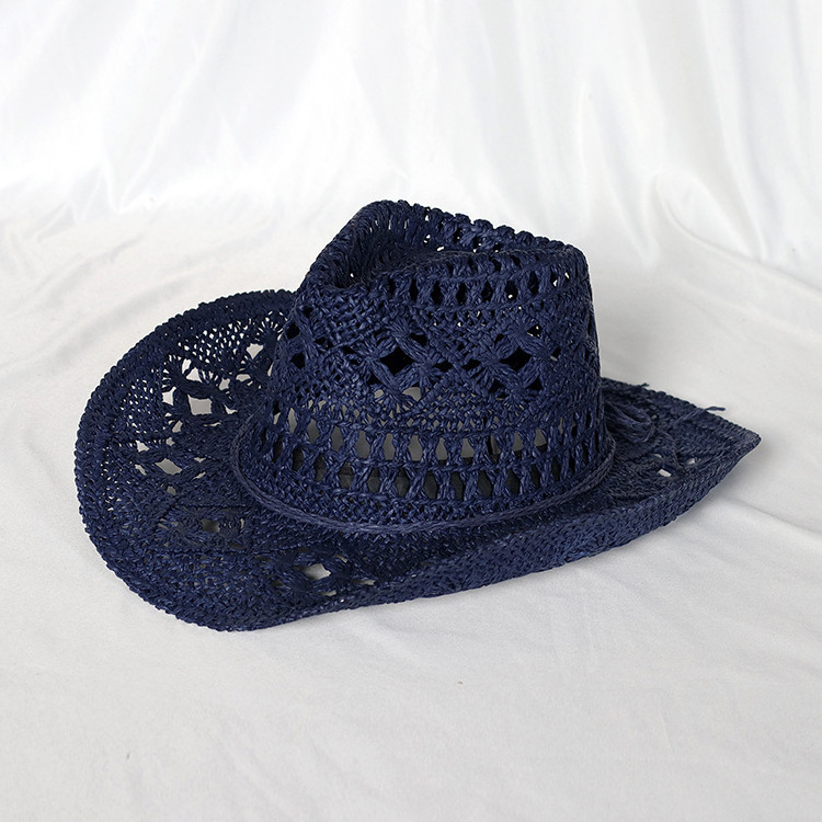 Factory directly sale cheap price mens Custom summer cowboy straw hat with leather strap