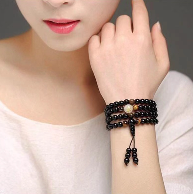 Women's bracelet Korean version trendy men's obsidian 108 pieces couple multi-layer twelve zodiac Buddha bead bracelet jewelry