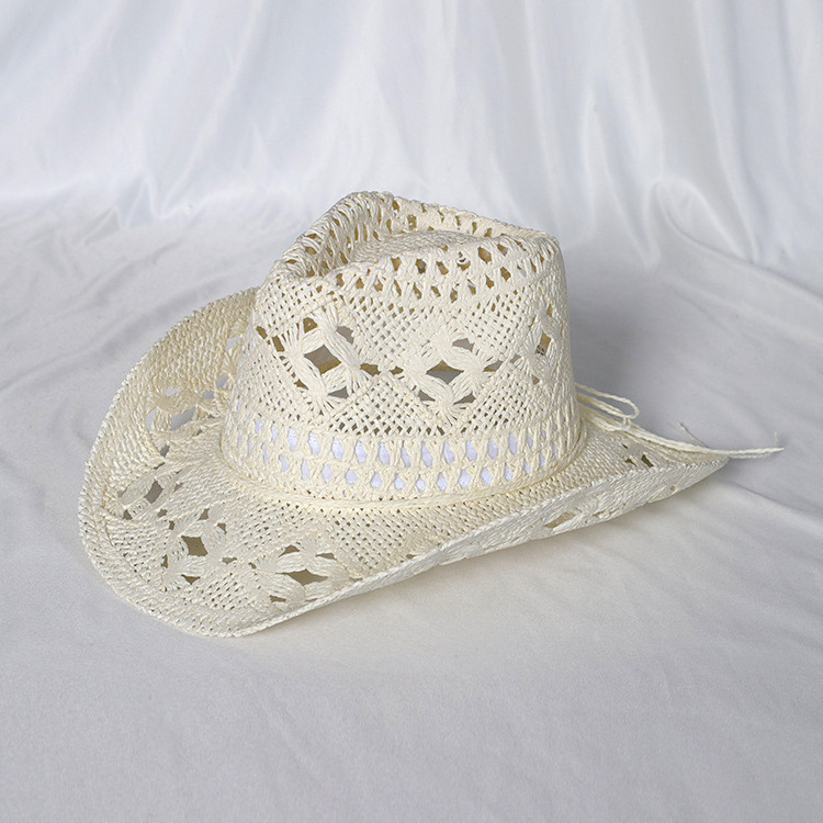 Factory directly sale cheap price mens Custom summer cowboy straw hat with leather strap