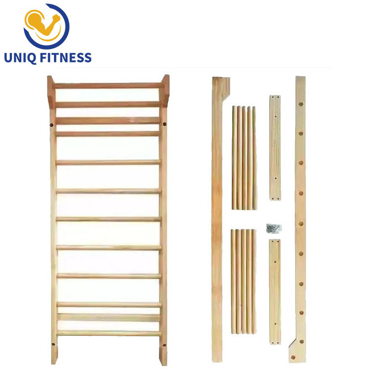 UNIQ Wooden Wall Mounted Swedish Ladder Family Gym Gymnastics Fitness Exercise Ladder Swedish Wall Mounted Bar Indoor Family Gym