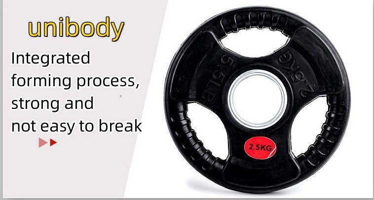 UNIQ  wholesale Rubber Coated Barbell Plate Discs Cast Iron Three Grip Weight Plate for weight lifting training