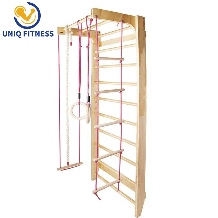 UNIQ Wooden Wall Mounted Swedish Ladder Family Gym Gymnastics Fitness Exercise Ladder Swedish Wall Mounted Bar Indoor Family Gym