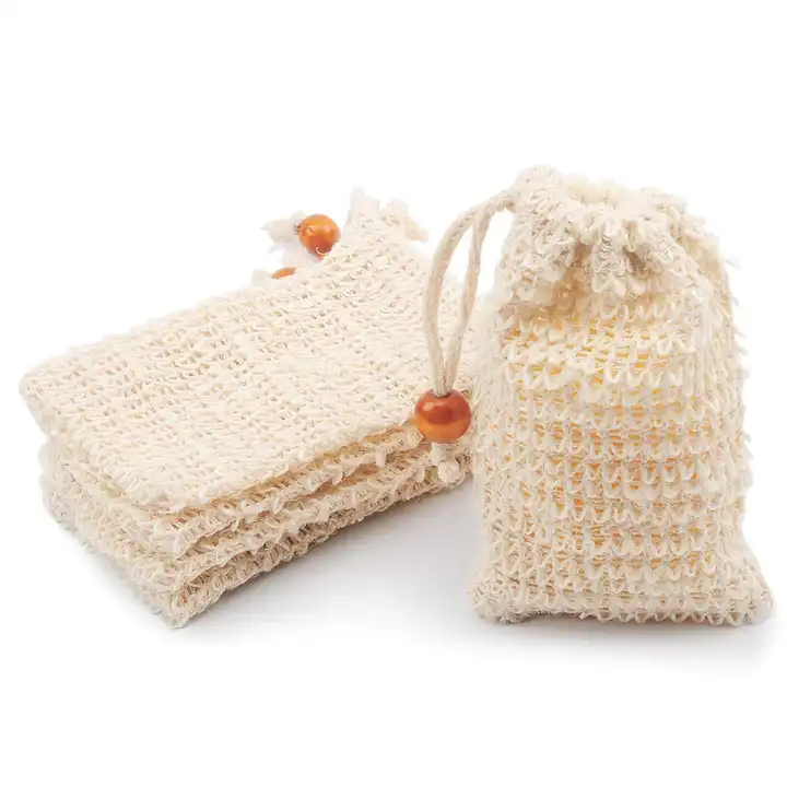 Natural Sisal Exfoliating Soap Pouch For Foaming Wholesale Mesh Soap Bag Mesh Net The Bars Shower With Drawstring Soap Pouch