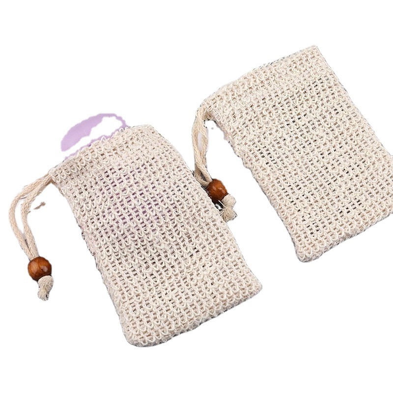 Natural Sisal Exfoliating Soap Pouch For Foaming Wholesale Mesh Soap Bag Mesh Net The Bars Shower With Drawstring Soap Pouch