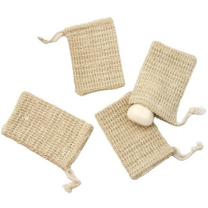 Eco Friendly Wholesale Jute Hemp Bamboo Natural Organic Cotton Drawstring Mesh Bag Sisal Soap Saver Bag Exfoliating Soap Pouch