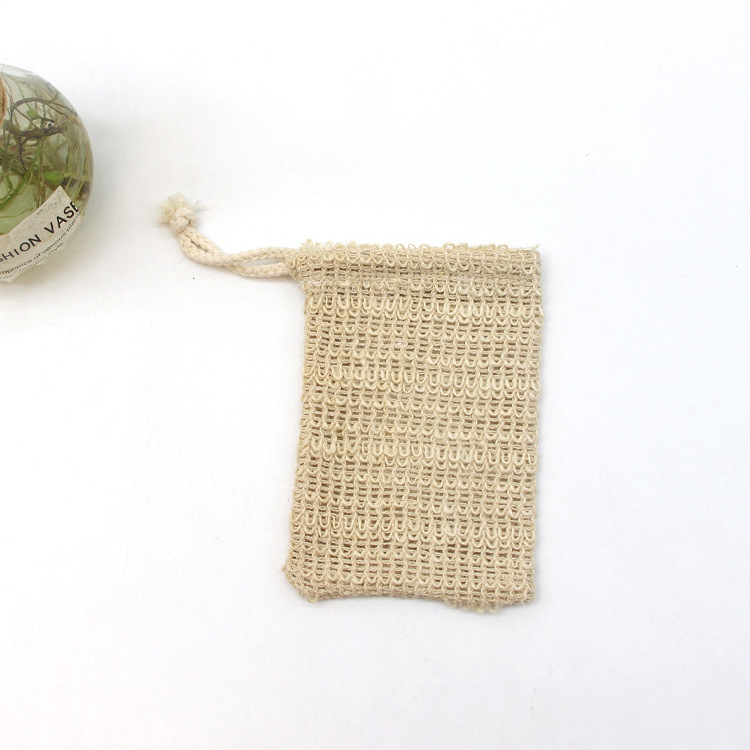 Eco Friendly Wholesale Jute Hemp Bamboo Natural Organic Cotton Drawstring Mesh Bag Sisal Soap Saver Bag Exfoliating Soap Pouch