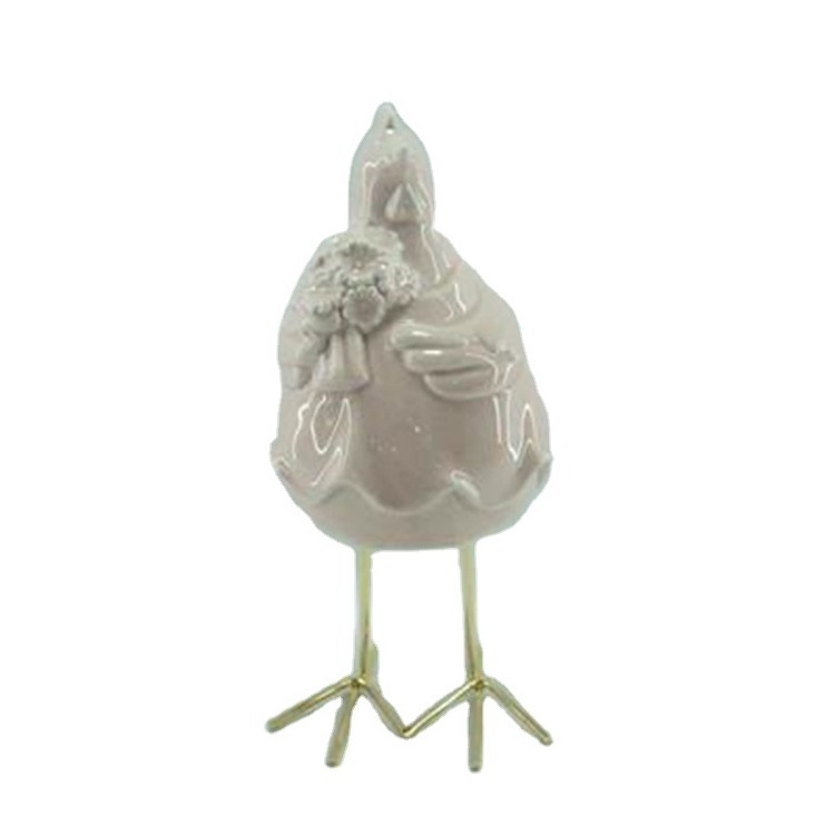 Ceramic Rooster With Metal Feet Top Little Porcelain Figurine Colorful Rooster Bird Figurine Statue