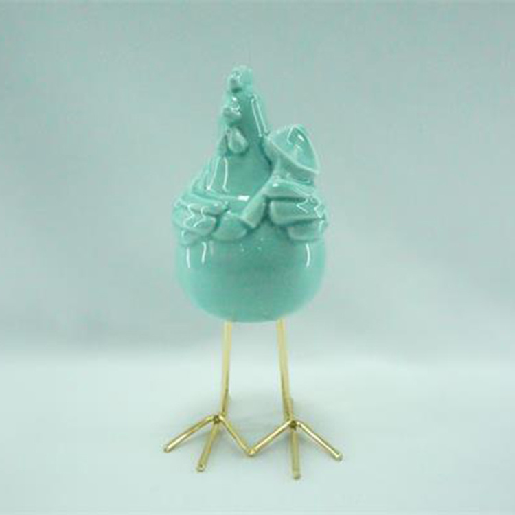 Ceramic Rooster With Metal Feet Top Little Porcelain Figurine Colorful Rooster Bird Figurine Statue