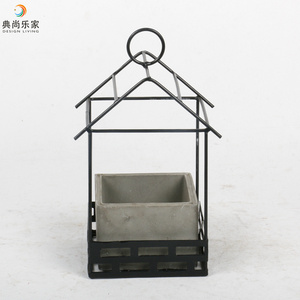 Concrete Planter Mold, Hanging Metal House Framed Concrete Plant Pot with Iron Pot Holder