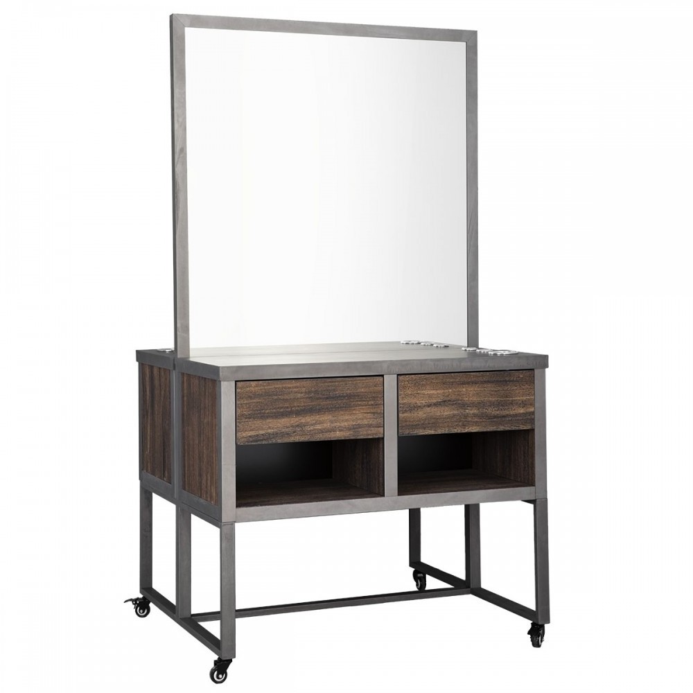 Modern double side salon styling mirror station with led light