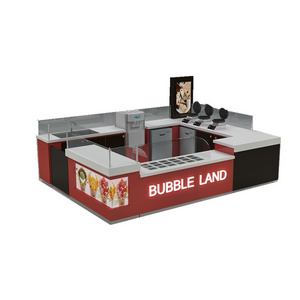 High grade customize black classic coffee food kiosk, cafe tea mall food kiosk design modern bubble tea stall design idea