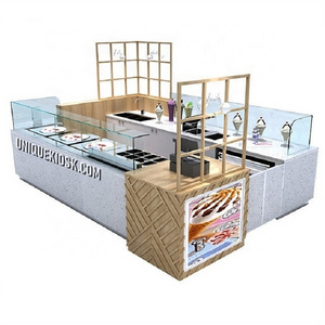 Solid Wood Rolled Ice Cream Kiosk In Mall Self-serve Frozen Yogurt Kiosk Design Gelato Popsicle Cart Stand Small Kiosk For Sale