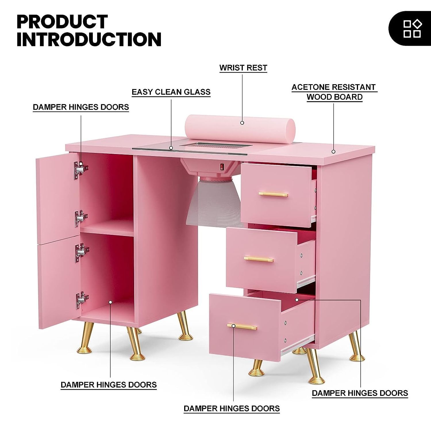 Delicate Pink Manicure Counter Retail Beautiful Pink Nail Table Salon Furniture Design For Sale