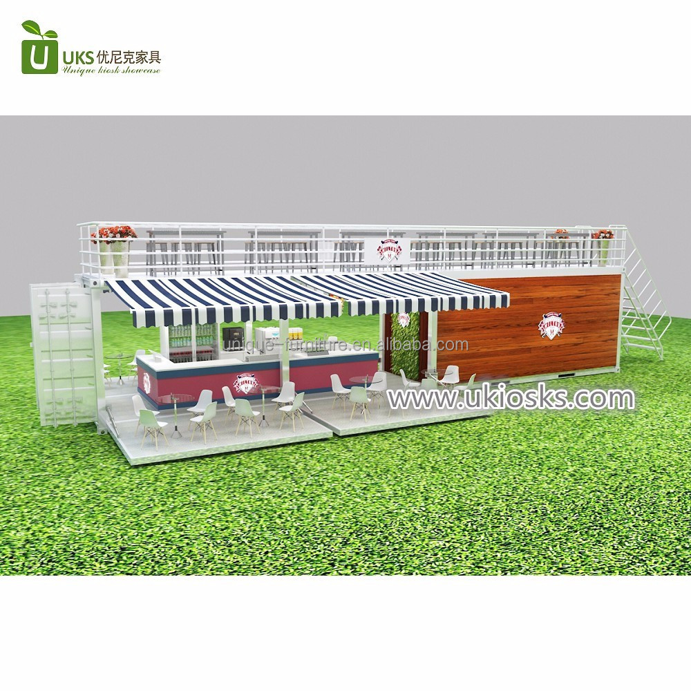 Popular hydraulic opening portable 45HQ container coffee kiosk with fast food restaurant interior design