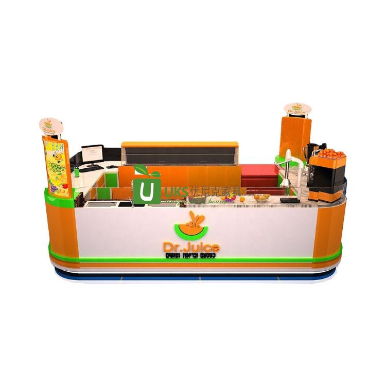 Famous Brand Dr Juice Kiosk Orange Rectangular Shape Fresh Fruit Juice Bar Display Counter Furniture For Mall