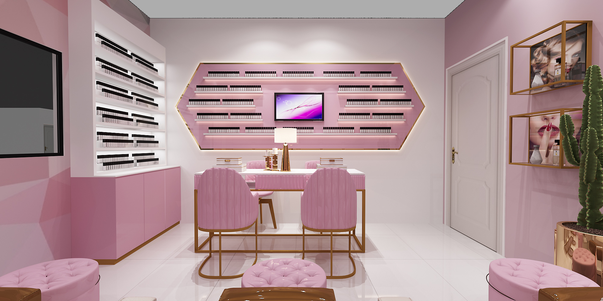 Pink Nail Manicure Salon Interior Design Brow Salon Furniture Beautiful Nail Beauty Shop Decoration