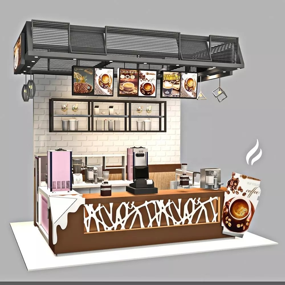 Fresh bubble tea equipment kiosk bubble tea counter with man made stone table-board