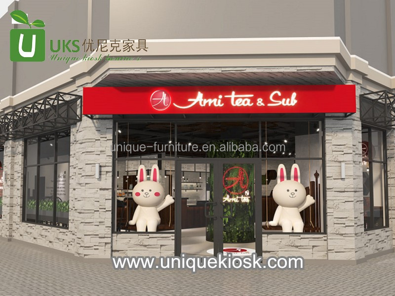 Custom Cafe Bar Counter Fashion Fast Food Restaurant Design Bubble Tea Shop Showcase Cabinet Coffee Counter Table