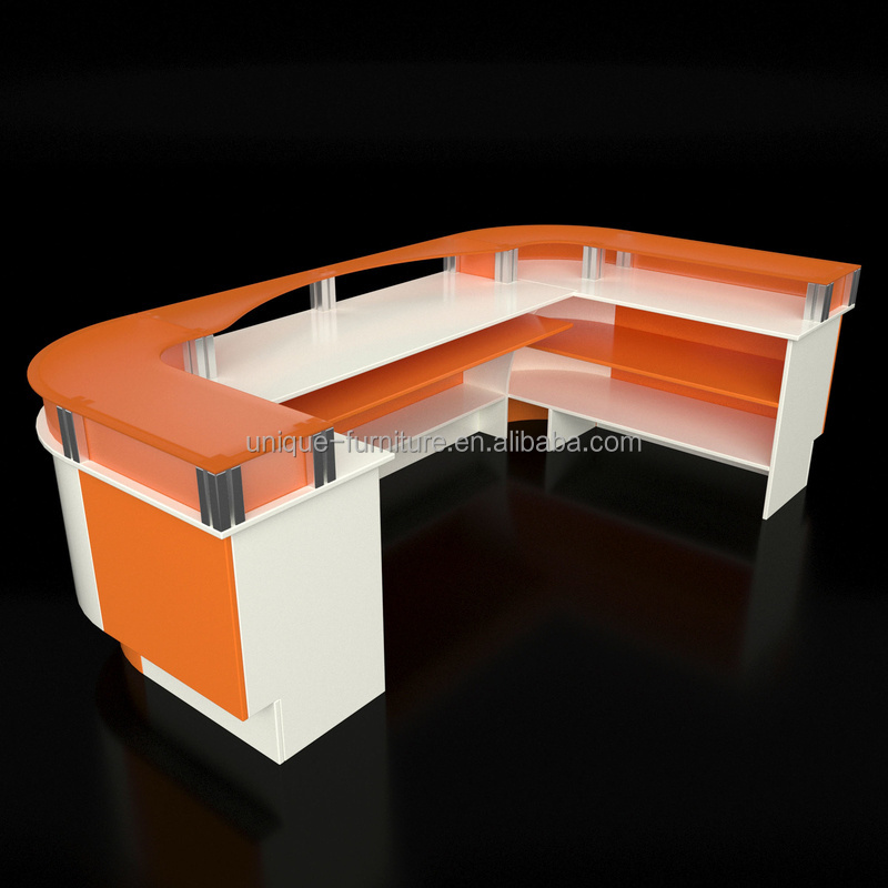 Orange U Shape Reception Desk Fashion Reception Counter Design Retail Front Desk For Sale