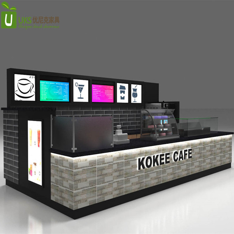 High grade customize black classic coffee food kiosk, cafe tea mall food kiosk design modern bubble tea stall design idea