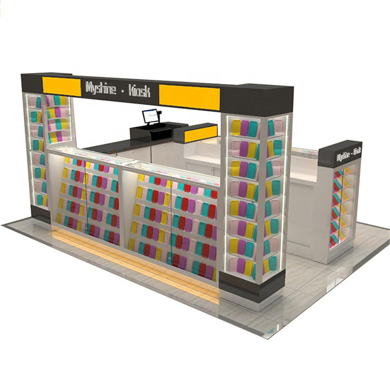 Mall Yellow Cellphone Display Kiosk Glasses Mobile Phone Display Showcase Phones Kiosk