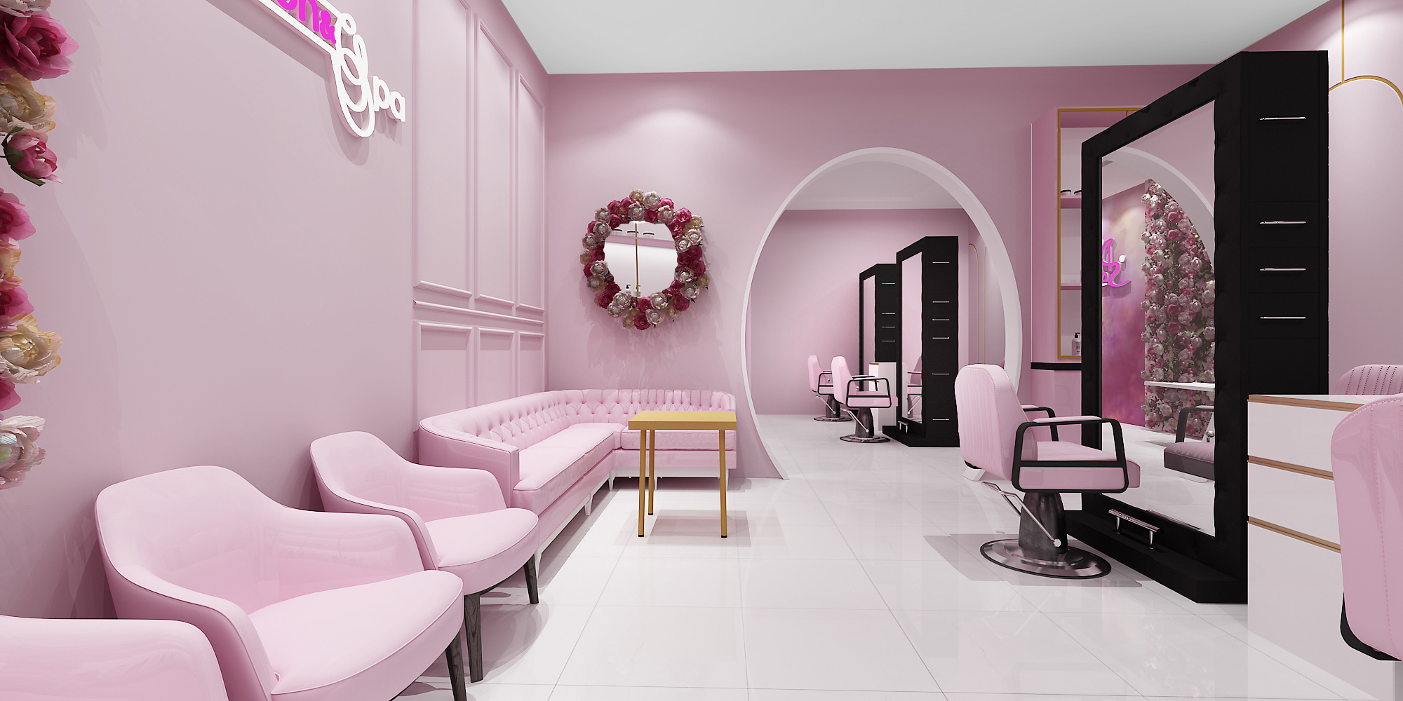 Pink Nail Manicure Salon Interior Design Brow Salon Furniture Beautiful Nail Beauty Shop Decoration