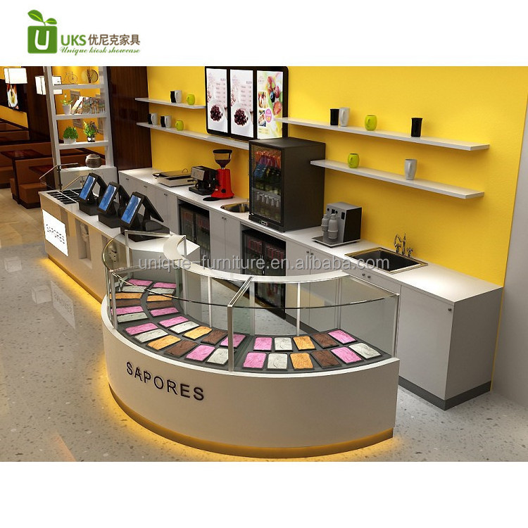 High end coffee shop design modern fast food stall decoration retail cafe bar counter restaurant interior table with chairs