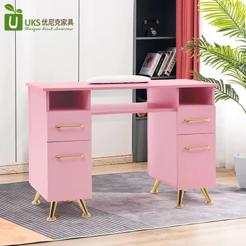 Delicate Pink Nail Table Nail Salon Manicure Desk Fashion European Style Nail Desk Salon Furniture