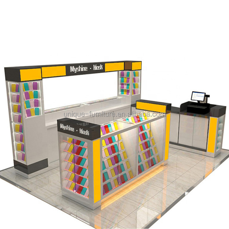 Mall Yellow Cellphone Display Kiosk Glasses Mobile Phone Display Showcase Phones Kiosk