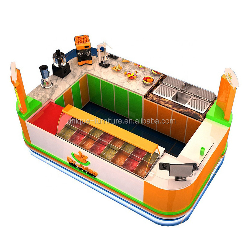 Famous Brand Dr Juice Kiosk Orange Rectangular Shape Fresh Fruit Juice Bar Display Counter Furniture For Mall