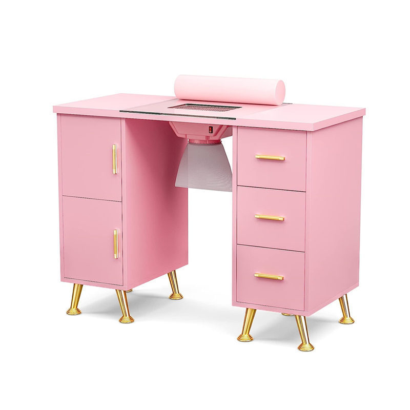 Delicate Pink Manicure Counter Retail Beautiful Pink Nail Table Salon Furniture Design For Sale