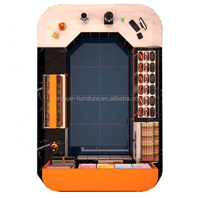 Famous Brand Dr Juice Kiosk Orange Rectangular Shape Fresh Fruit Juice Bar Display Counter Furniture For Mall