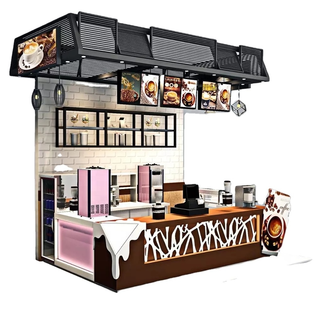 Fresh bubble tea equipment kiosk bubble tea counter with man made stone table-board