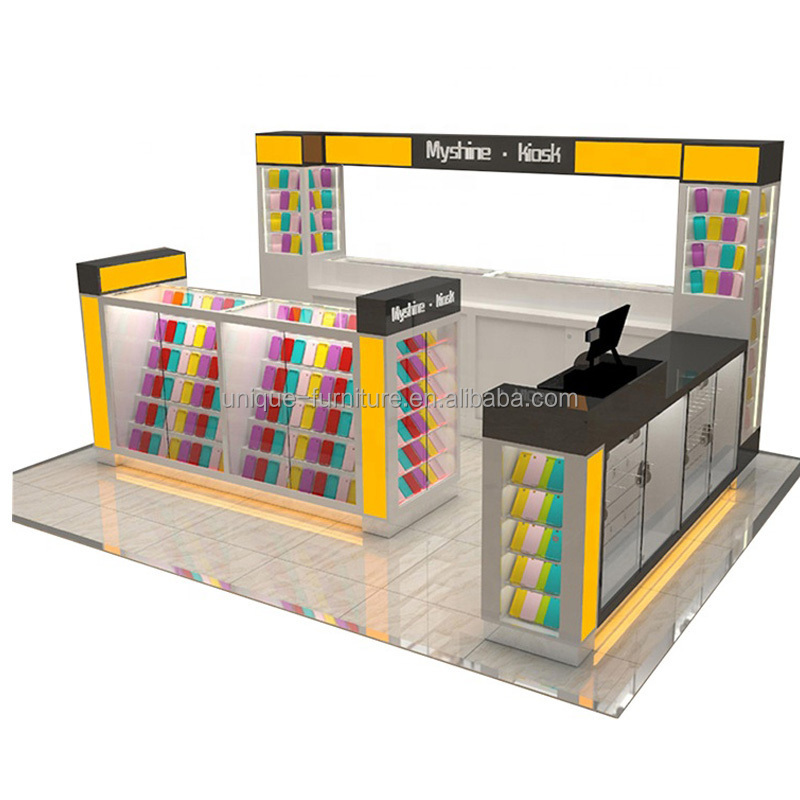 Mall Yellow Cellphone Display Kiosk Glasses Mobile Phone Display Showcase Phones Kiosk