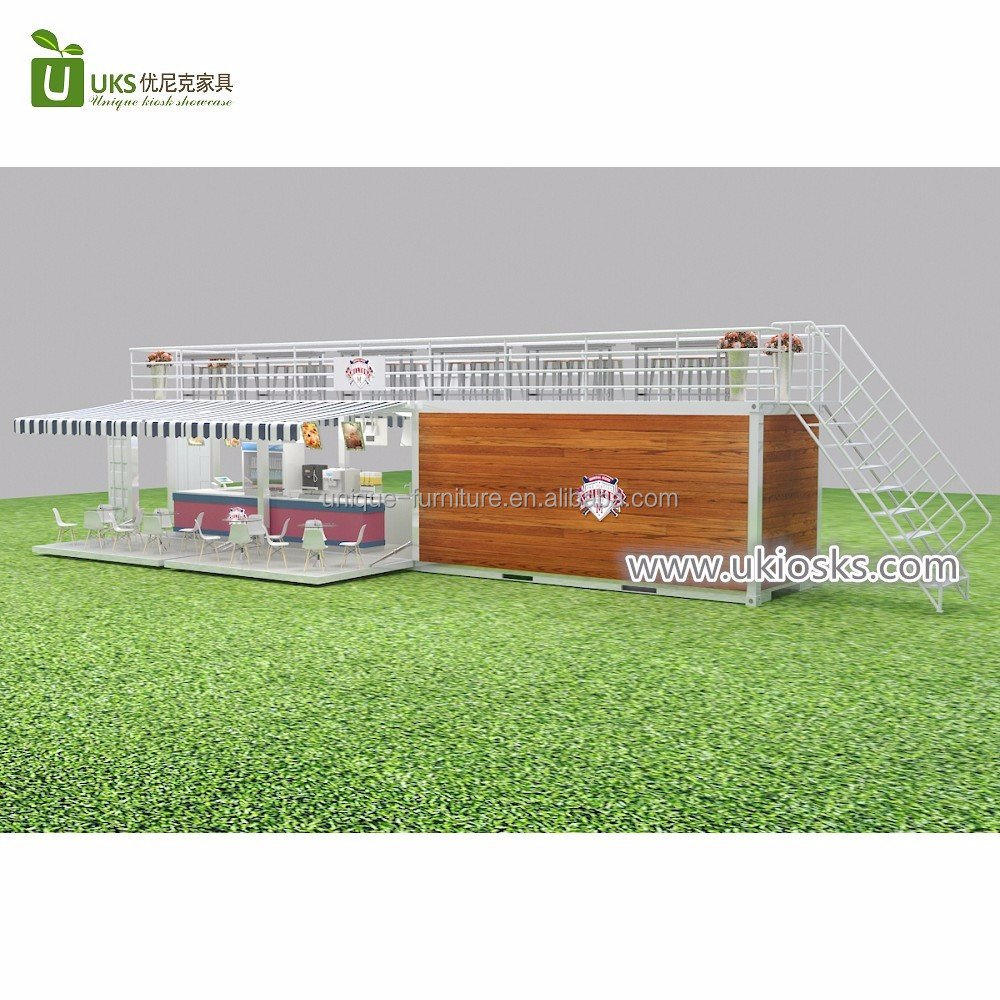 Popular hydraulic opening portable 45HQ container coffee kiosk with fast food restaurant interior design