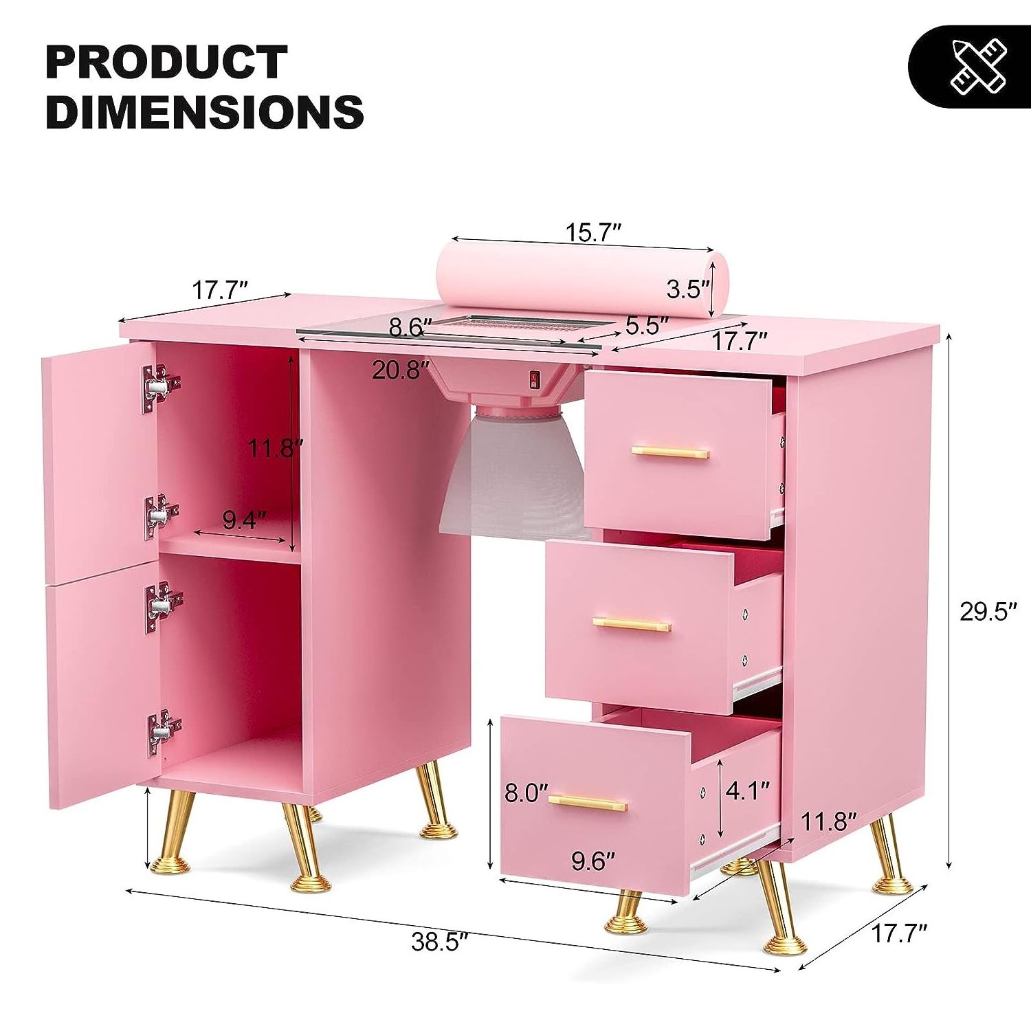 Delicate Pink Manicure Counter Retail Beautiful Pink Nail Table Salon Furniture Design For Sale