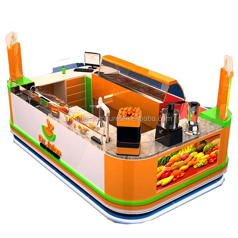 Famous Brand Dr Juice Kiosk Orange Rectangular Shape Fresh Fruit Juice Bar Display Counter Furniture For Mall