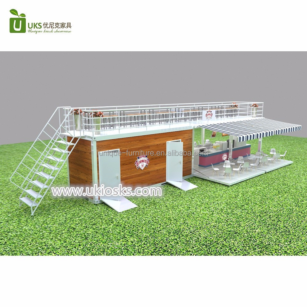 Popular hydraulic opening portable 45HQ container coffee kiosk with fast food restaurant interior design