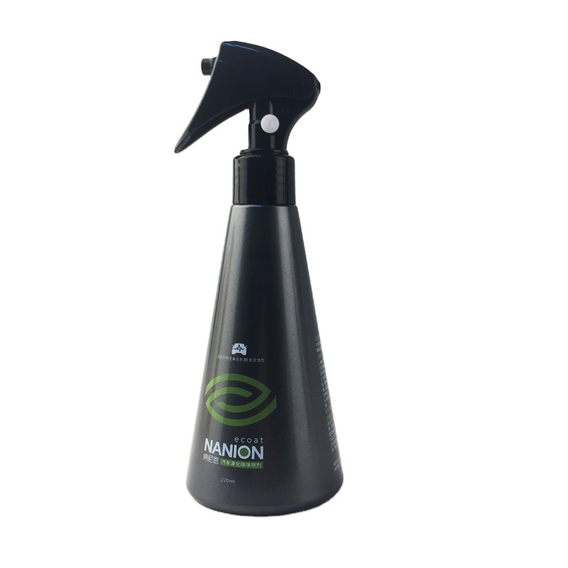 Grey triangular shape PET plastic bottle with pump spray gun for Automobile deodorant 220ml