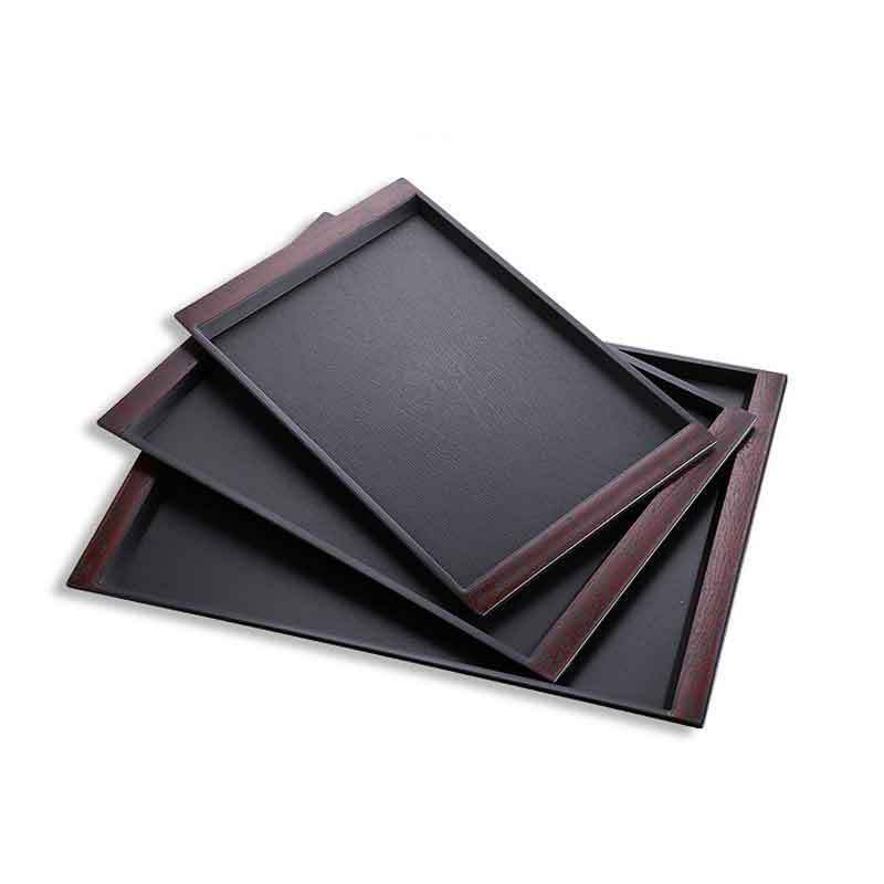 Wholesale Cheap Durable Wooden Grain Rectangle Plastic Serving Trays For Restaurant Hotel