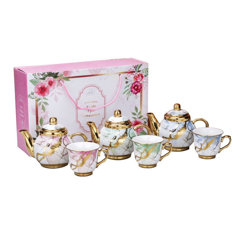 Hot Sale in Arabic Cup Kahve Fincani Set 6pcs Golden Gift Turkish Coffee Cup Set Coffee & Tea Sets 6 Cups 1 Pot Ceramic Everyday