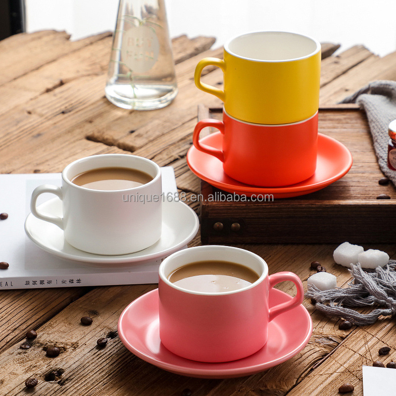 Wholesale 220ml Various Colors Ceramic Tea Espresso British Coffee Cup and Saucer