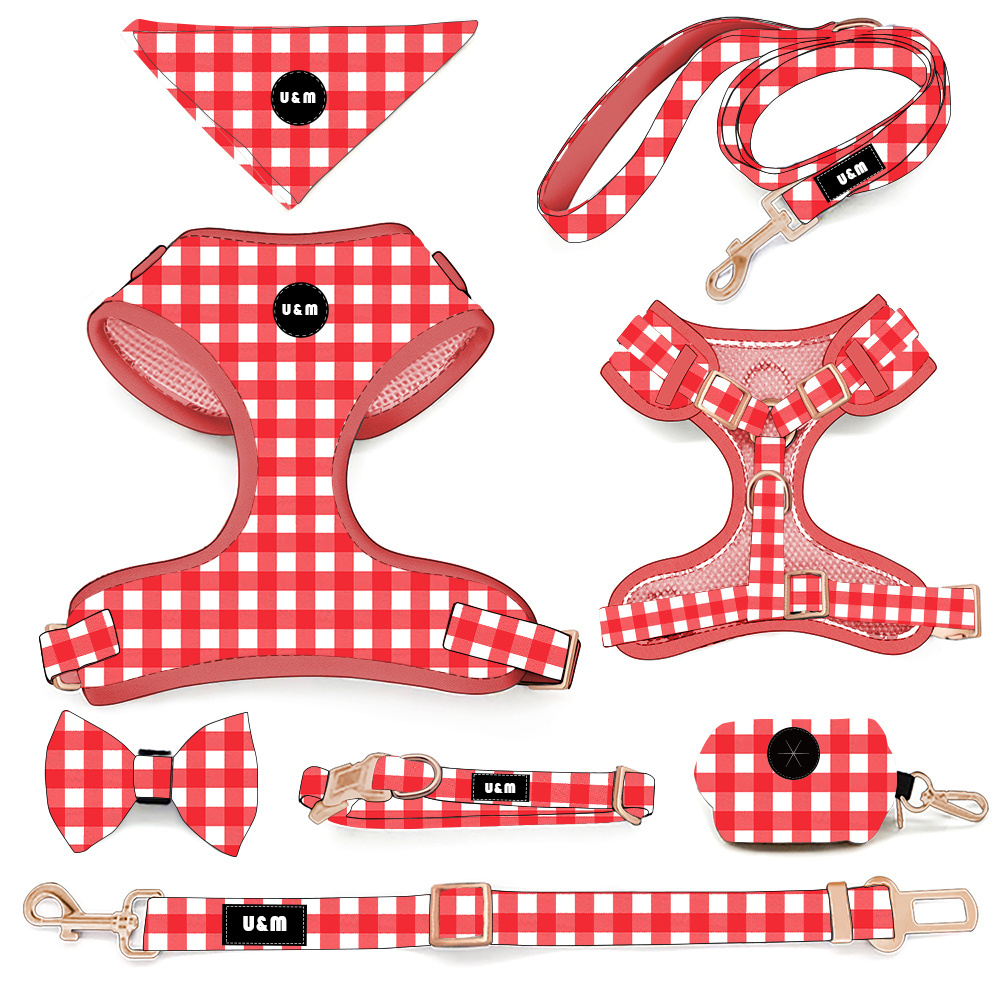 Fashion Grid Style Custom Design Adjustable Designer Neoprene No Pull Chest Dog Vest Harnesses