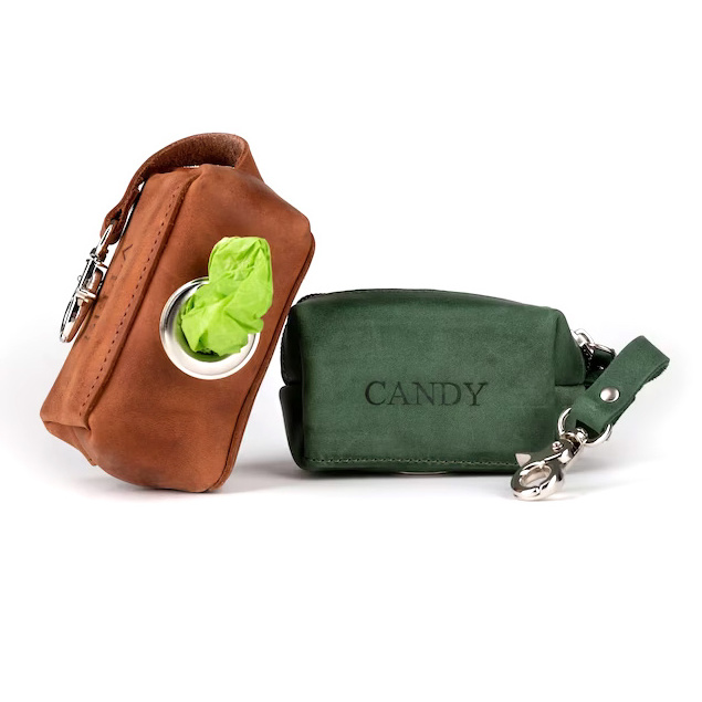 Custom Logo DIY Name Leather Dog Pet Poop Holder Waste Bag Dispenser Dog Poop Bag Carrier