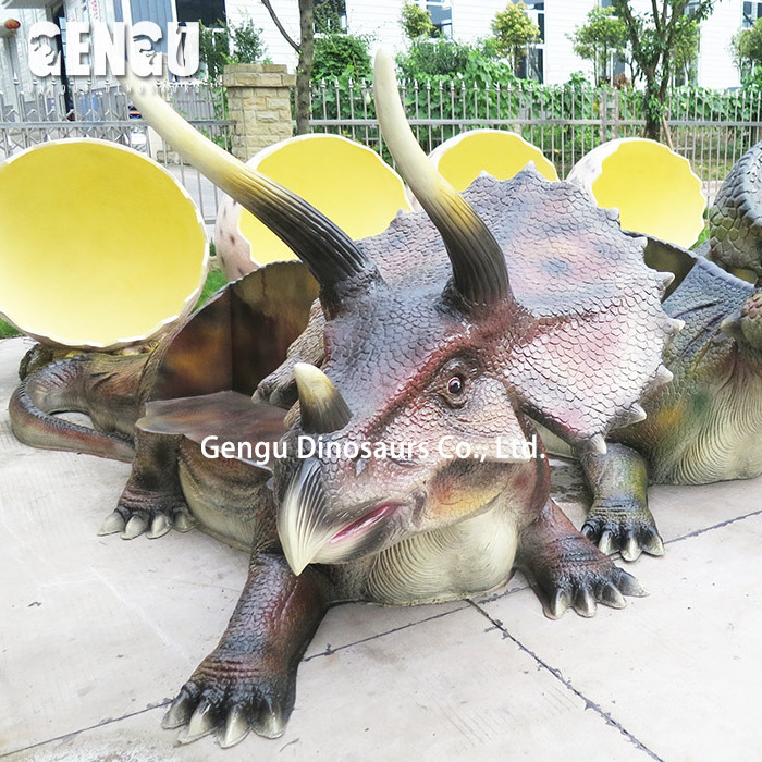 Dinosaur Park Equip Triceratops Fiberglass Bench