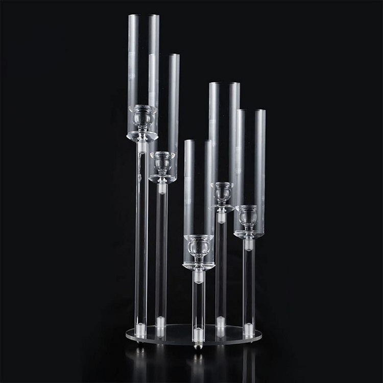 8 Arms LED Clear Candlesticks Holder for Christmas Decorations, Tall Acrylic Candelabra Candle Holder with Shade for Events