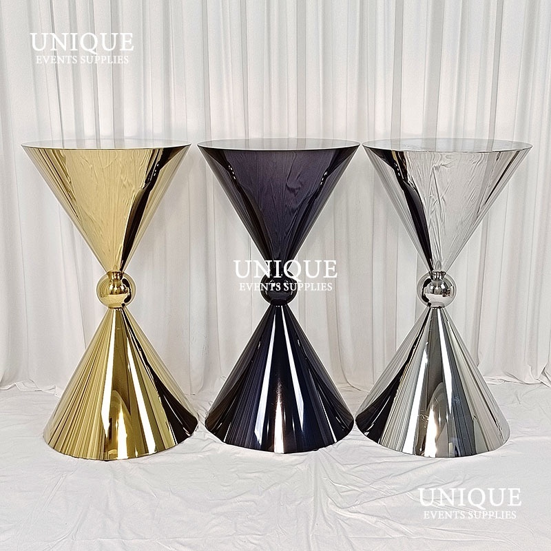 High Quality Wedding Party Bar Table Luxury Black Stainless Steel Round Cocktail Table For Party Event Hotel