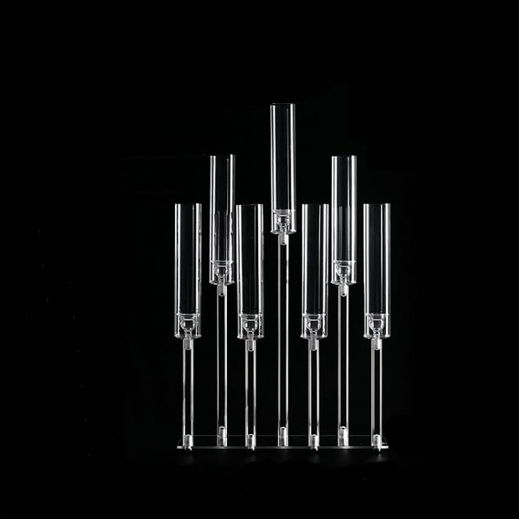 8 Arms LED Clear Candlesticks Holder for Christmas Decorations, Tall Acrylic Candelabra Candle Holder with Shade for Events