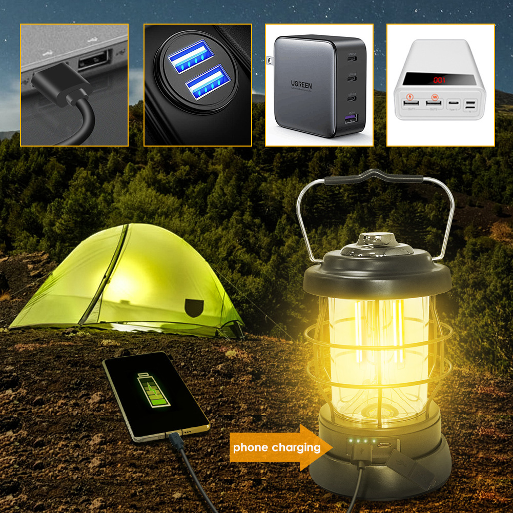 2023  2In1 Outdoor Hand Hold Portable Usb Fishing Tent Retro Hanging Vertical Led Night Camping Light Lamp