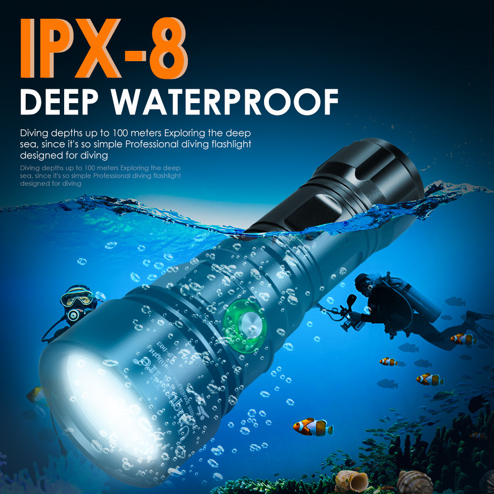 UniqueFire Diving Flashlight Underwater 100M Professional Diving Flashlights Outdoor Waterproof High Power Led Flashlights